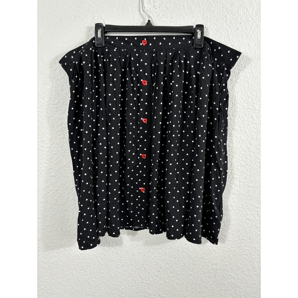 Hell Bunny Skirt Womens 4XL Black Heart Print Red Button Front Pockets HLB50026